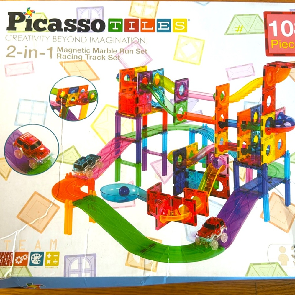 106 PicassoTiles 2-in-1 magnetic marble run set/Racing track set - Picture 2 of 12